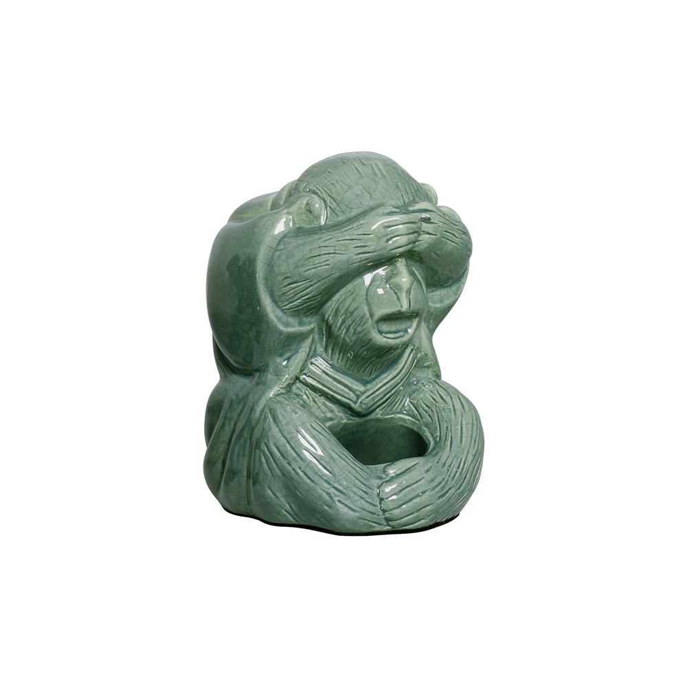 MACACO CEGO 3 VERDE FOLHA -  Objetos para Decoração em cerâmica - 