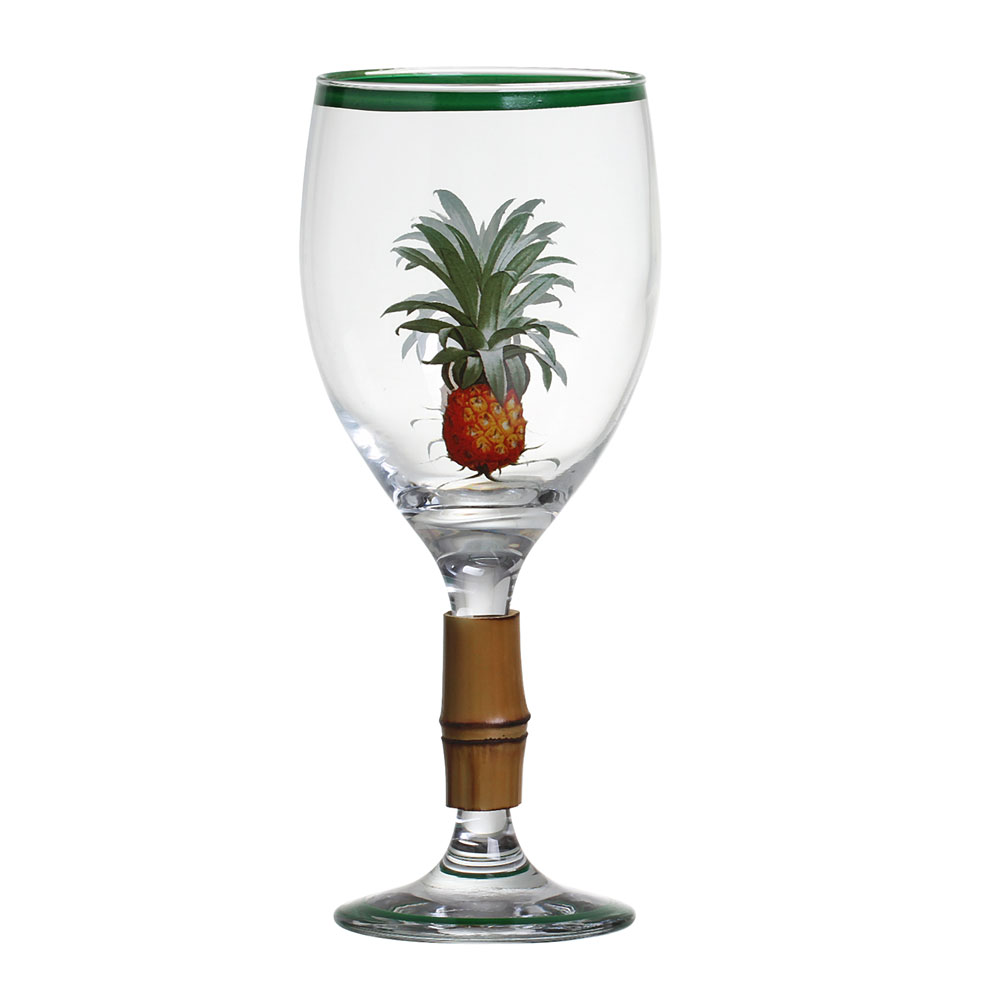 TAÇA DE VINHO ABACAXI COLORIDO C/ BAMBU -  Taças - 