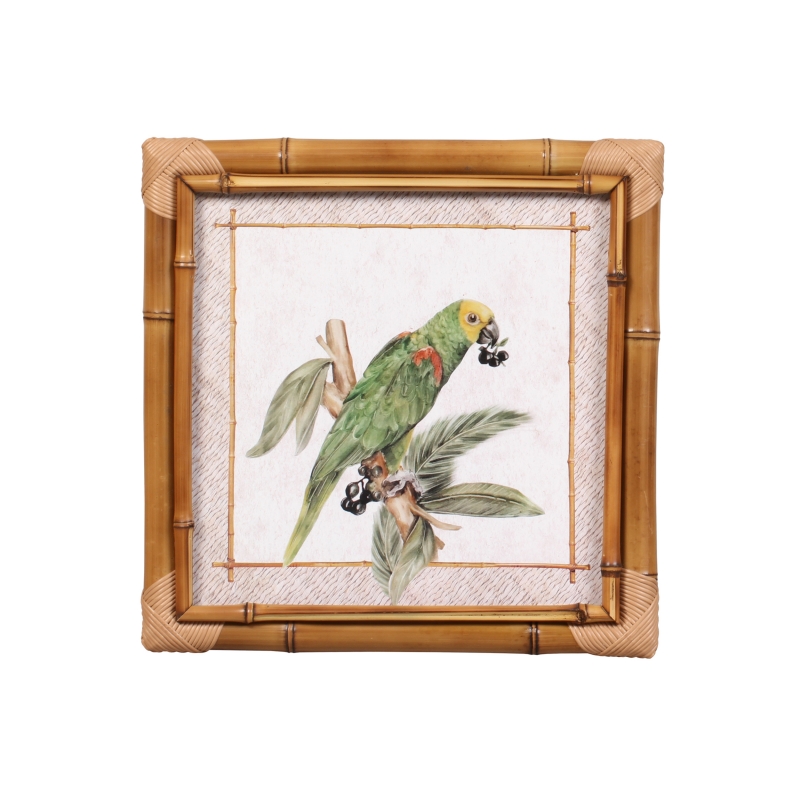 QUADRO BAMBU TROPICAL BIRDS PAPAGAIO VERDE - Linha Tropical Birds - 