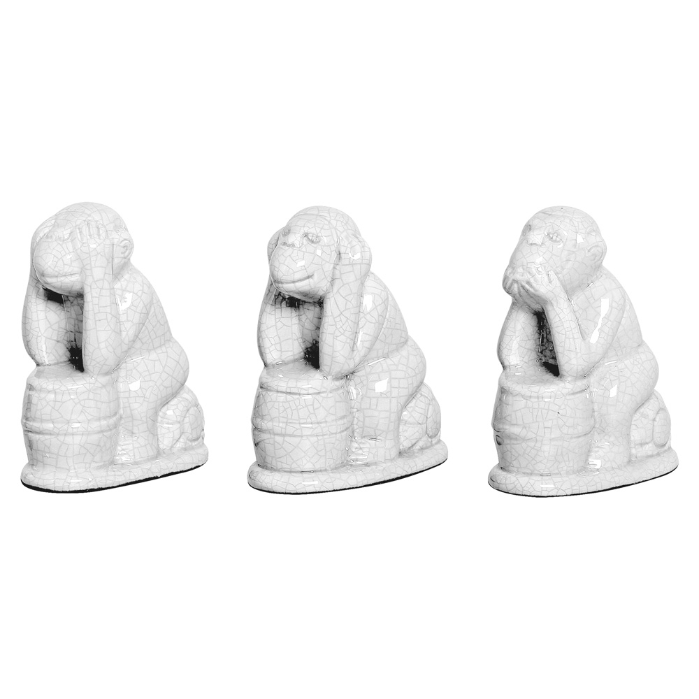 TRIO DE MACACOS BRANCO -  Objetos para Decoração em cerâmica - 