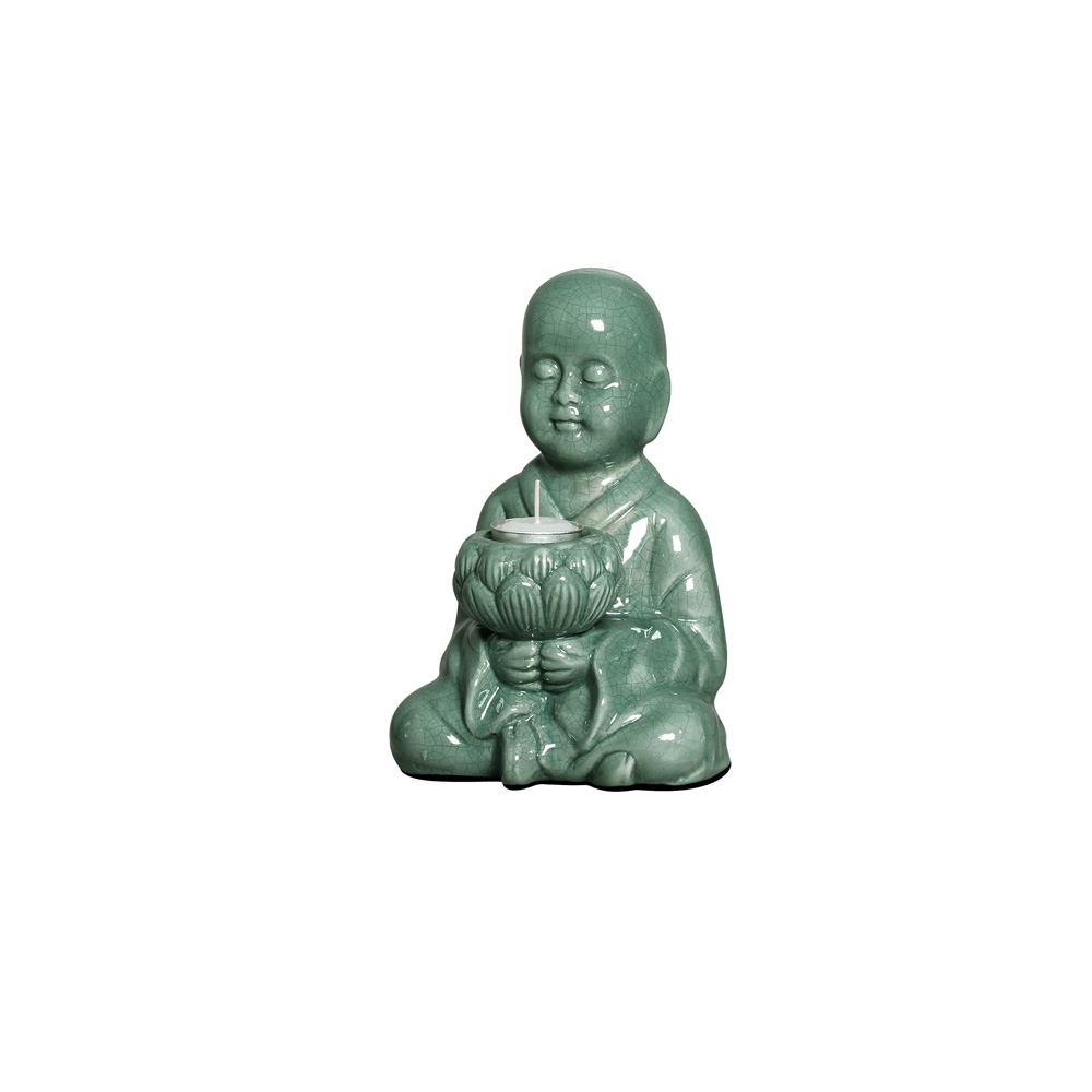 BUDA SENTADO C/ POTE VERDE FOLHA -  Objetos para Decoração em cerâmica - 
