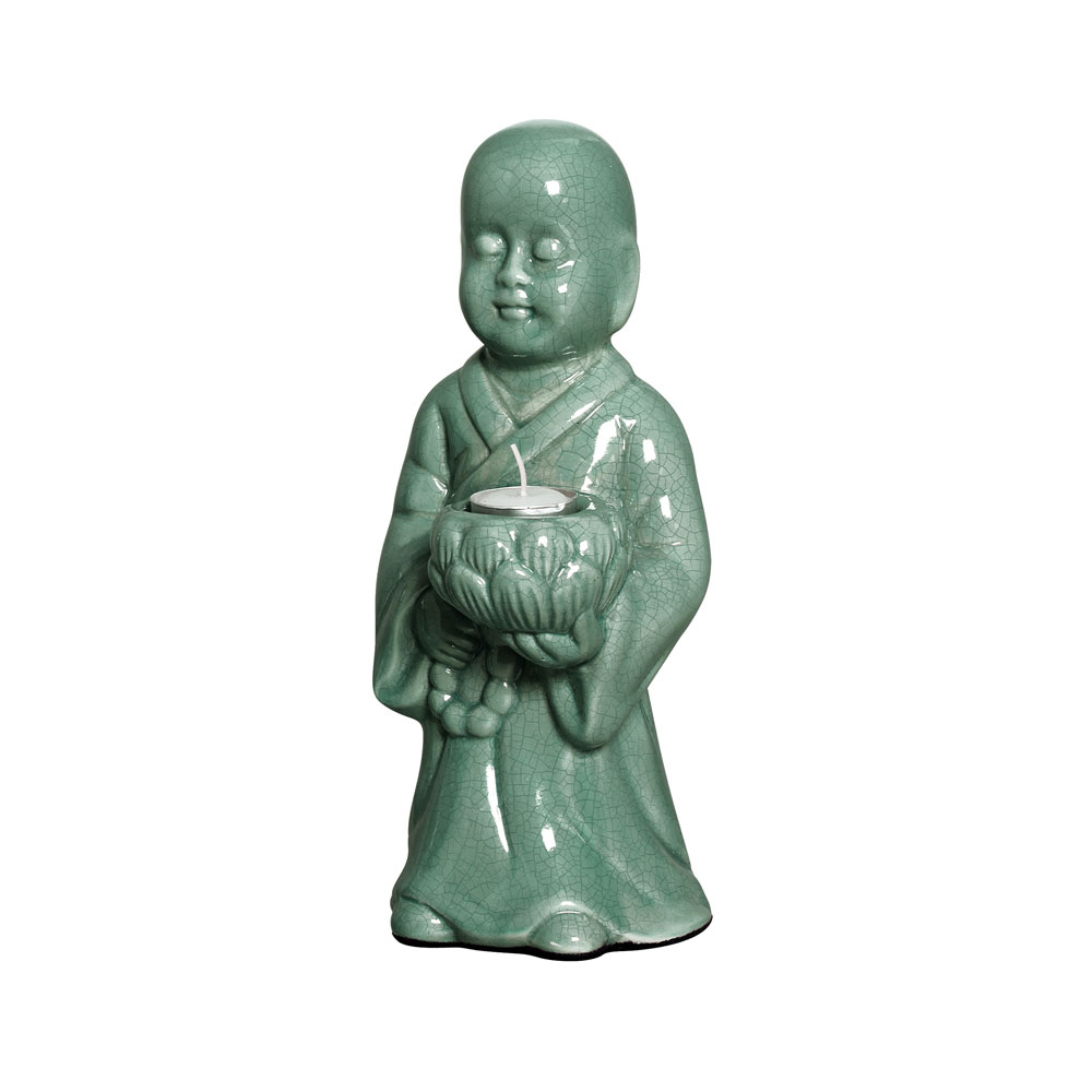 BUDA C/POTE VERDE FOLHA -  Objetos para Decoração em cerâmica - 