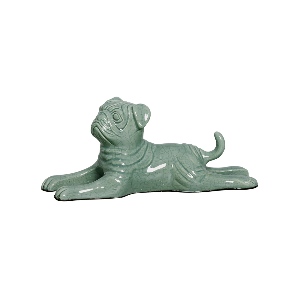 CACHORRO DEITADO VERDE FOLHA -  Objetos para Decoração em cerâmica - 