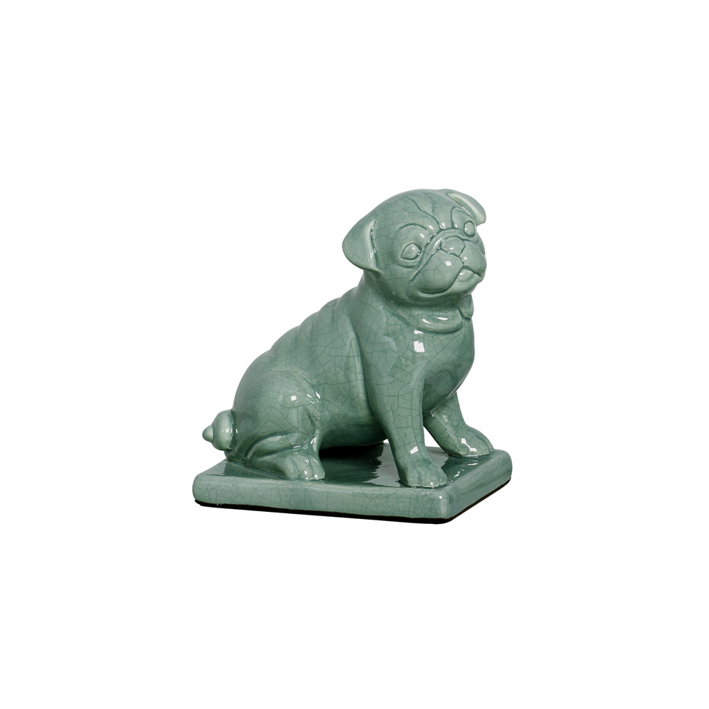 CACHORRO SENTADO VERDE FOLHA -  Objetos para Decoração em cerâmica - 