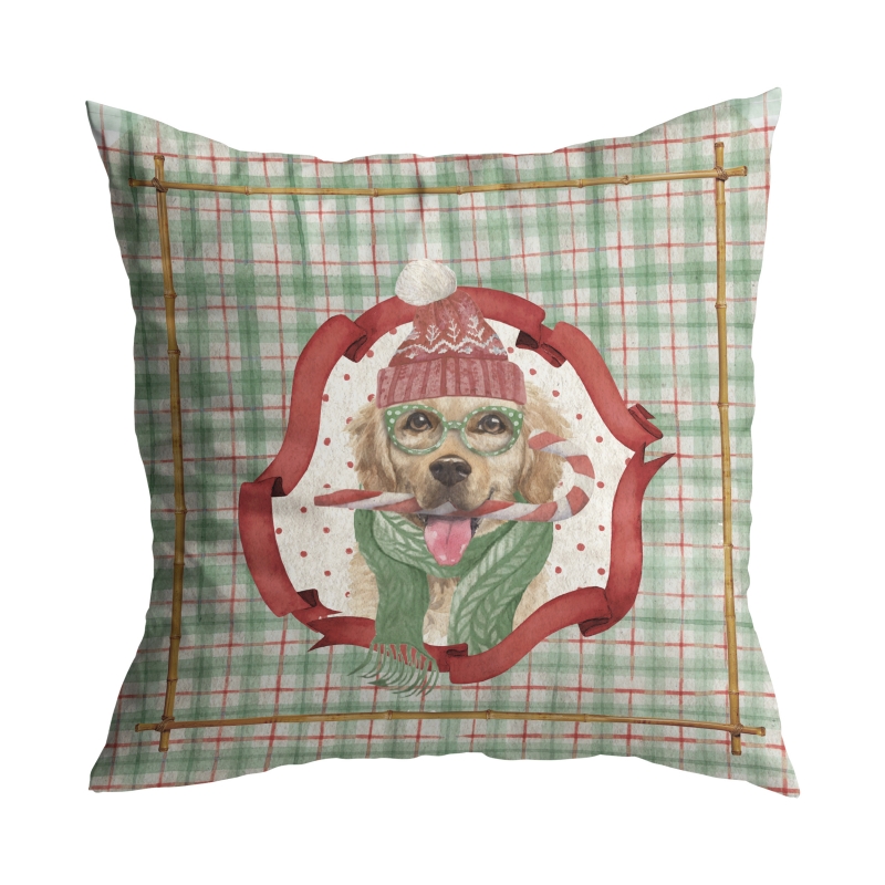 ALMOFADA CHRISTMAS DOGS XADREZ TOUCA VERMELHA - Linha Christmas Dogs - 