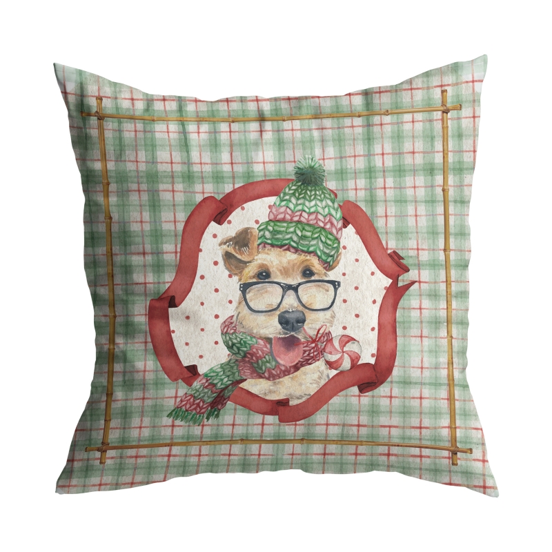 ALMOFADA CHRISTMAS DOGS XADREZ TOUCA VERDE - Linha Christmas Dogs - 