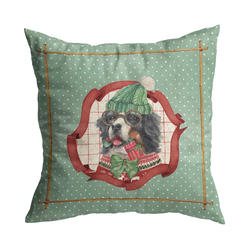 ALMOFADA CHRISTMAS DOGS BOLINHA TOUCA VERDE - Linha Christmas Dogs - 