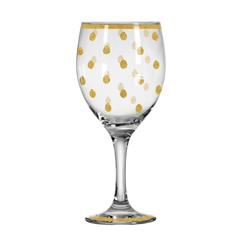 TACA DE AGUA BOLINHA DOURADA C/ FILETE DOURADO - Linha Cheers de Noel - 