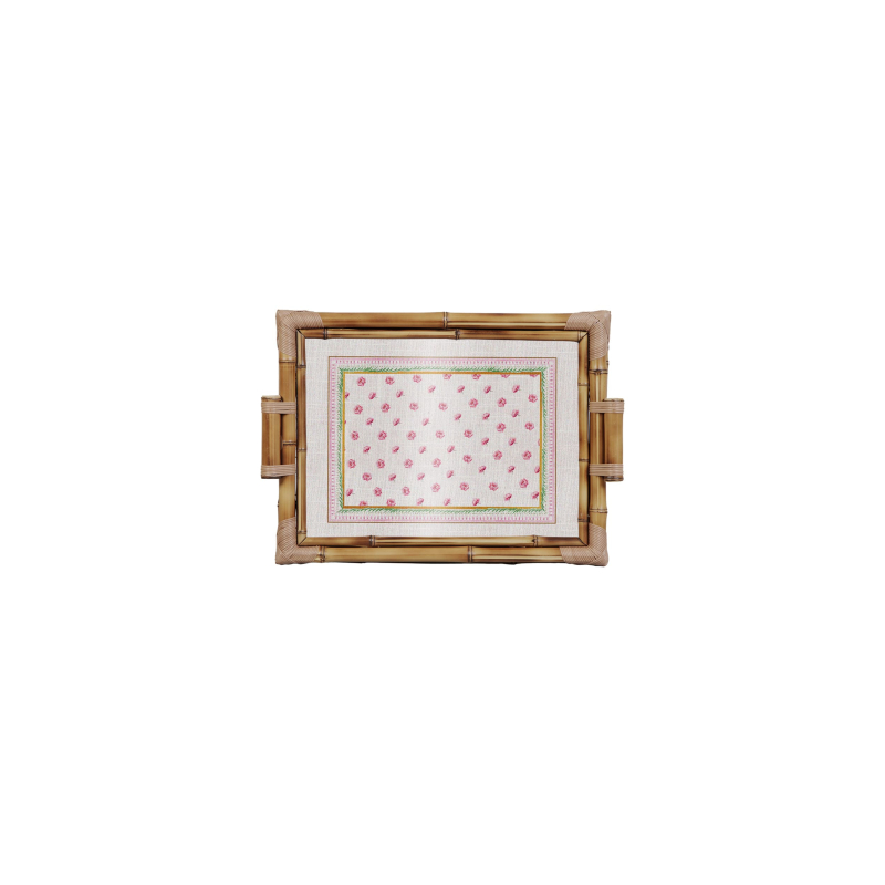 BANDEJA BAMBU DUPLA FLEUR DE ROSE M - Linha Fleur de Rose - 