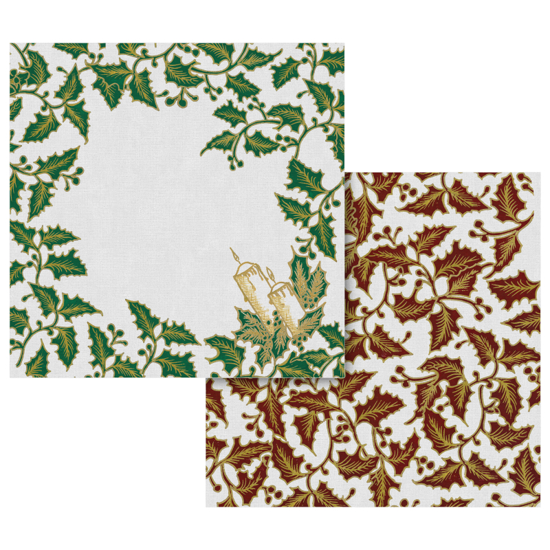 CONJ. GUARDANAPO HOLLY GOLDEN VERDE/VERMELHO - Linha -Holly Golden - 