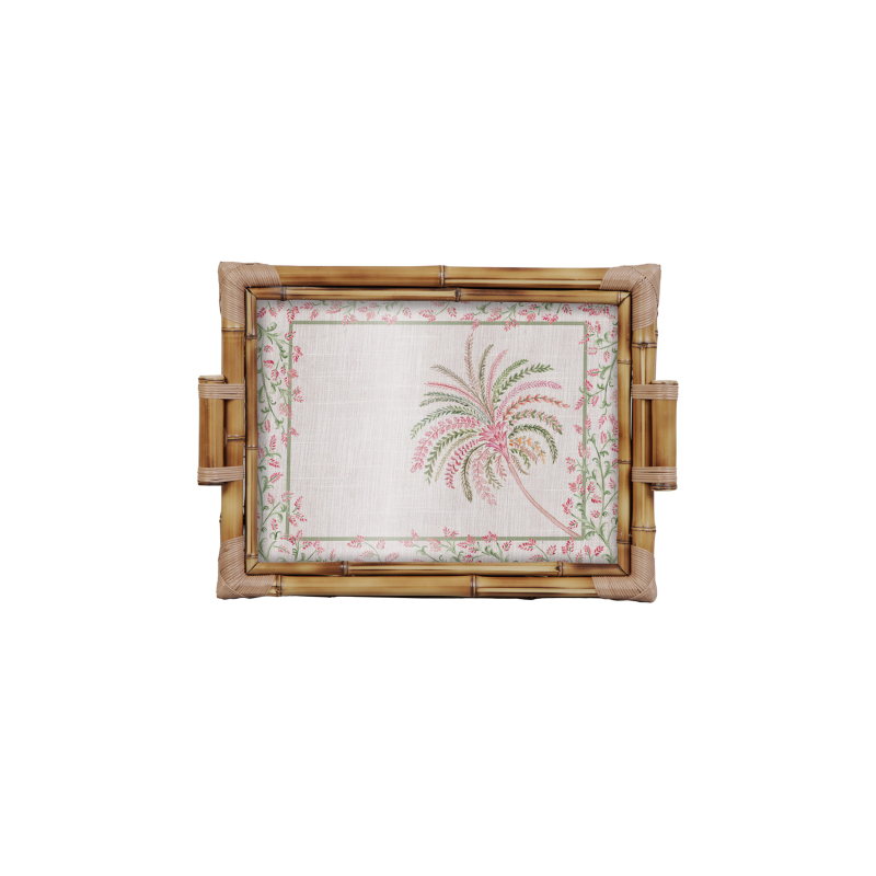 BANDEJA BAMBU DUPLA PINK PALM G - Linha Pink Palm - HD - 