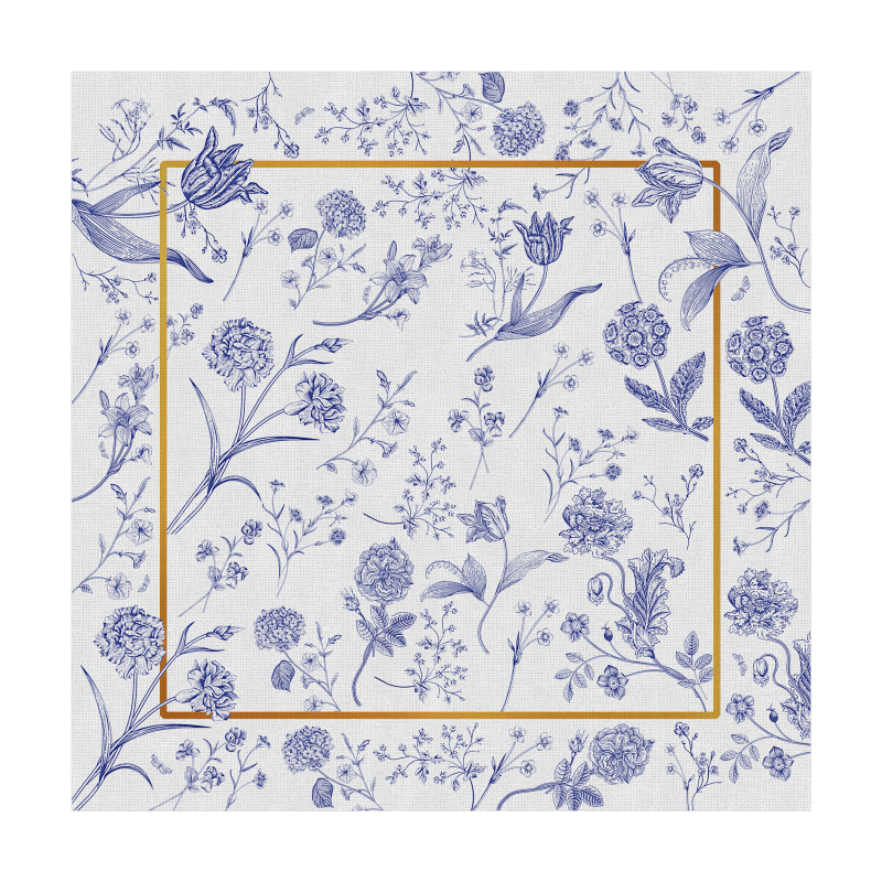 CONJ. GUARDANAPO ESTAMPADO RABBIT'S FLOWERS BLUE - Linha Rabbit's Flowers Blue - HD - 