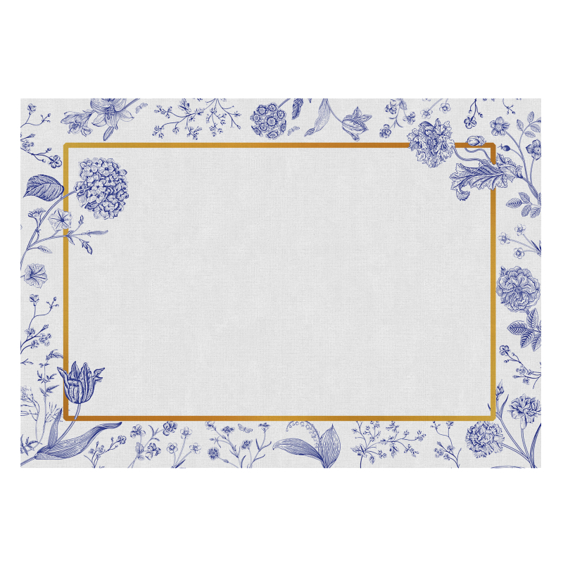 CONJ. JOGO AMERICANO BORDA ESTAMPADA RABBIT'S FLOWERS BLUE - Linha Rabbit's Flowers Blue - HD - 