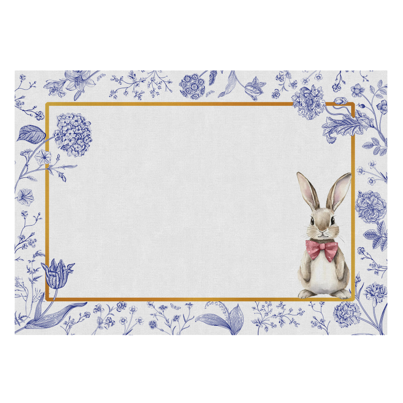 CONJ. JOGO AMERICANO RABBIT'S FLOWERS BLUE - Linha Rabbit's Flowers Blue - HD - 