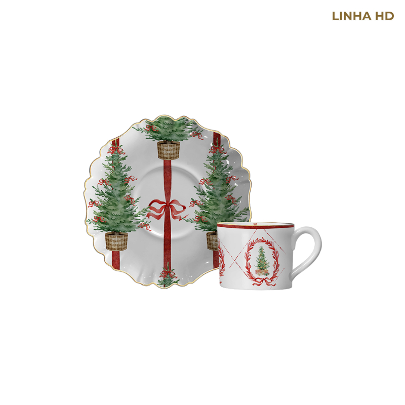XICARA CHA PIN DE NOEL C/ FILETE OURO C/ PIRES - Linha Pin de Noel - HD - 
