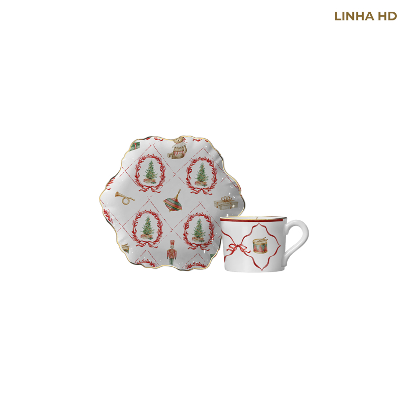 XICARA CAFE PIN DE NOEL C/ FILETE OURO C/ PIRES - Linha Pin de Noel - HD - 