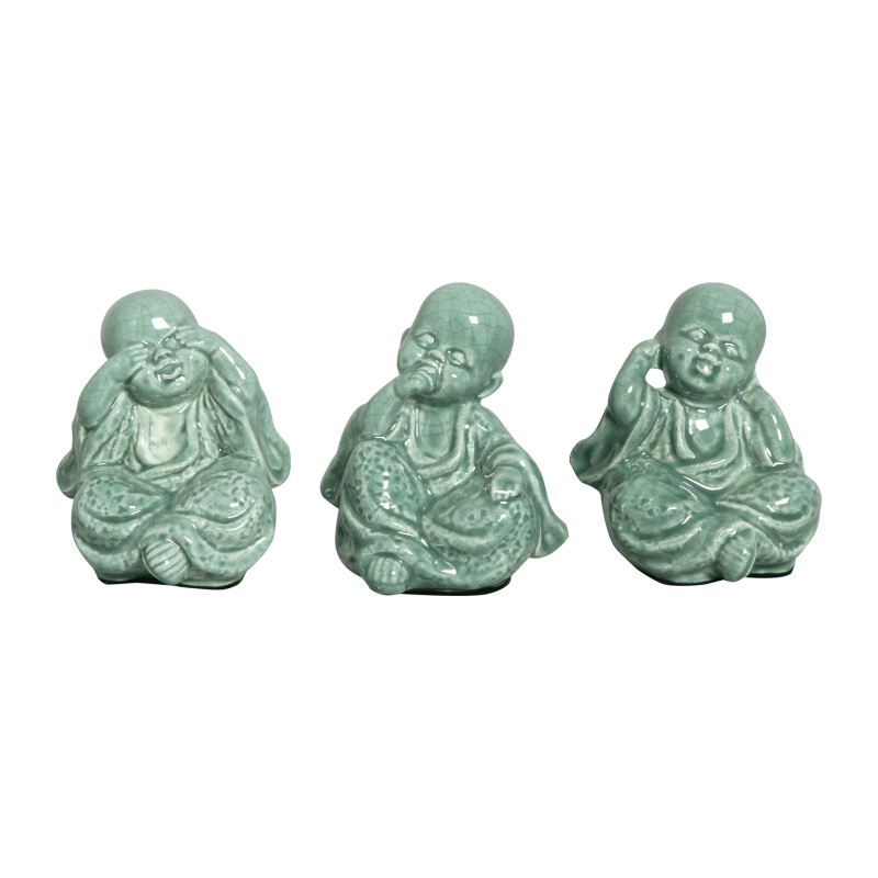 TRIO DE BUDA VDE FOLHA -  Objetos para Decoração em cerâmica - 