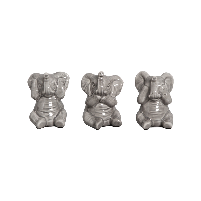 TRIO DE ELEFANTE MARROM FENDI -  Objetos para Decoração em cerâmica - 
