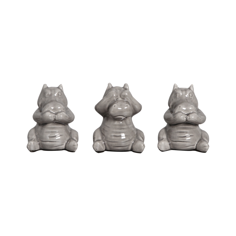 TRIO DE HIPOPOTAMO MARROM FENDI -  Objetos para Decoração em cerâmica - 