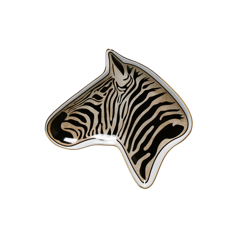 PRATO SOBREMESA CABECA ZEBRA C/ OURO - Linha Animais 2023 - 