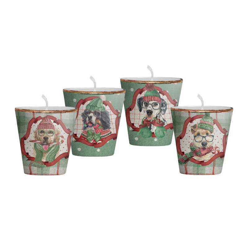 CONJ. 4 MINI VELA CHRISTMAS DOGS - Linha Christmas Dogs - 