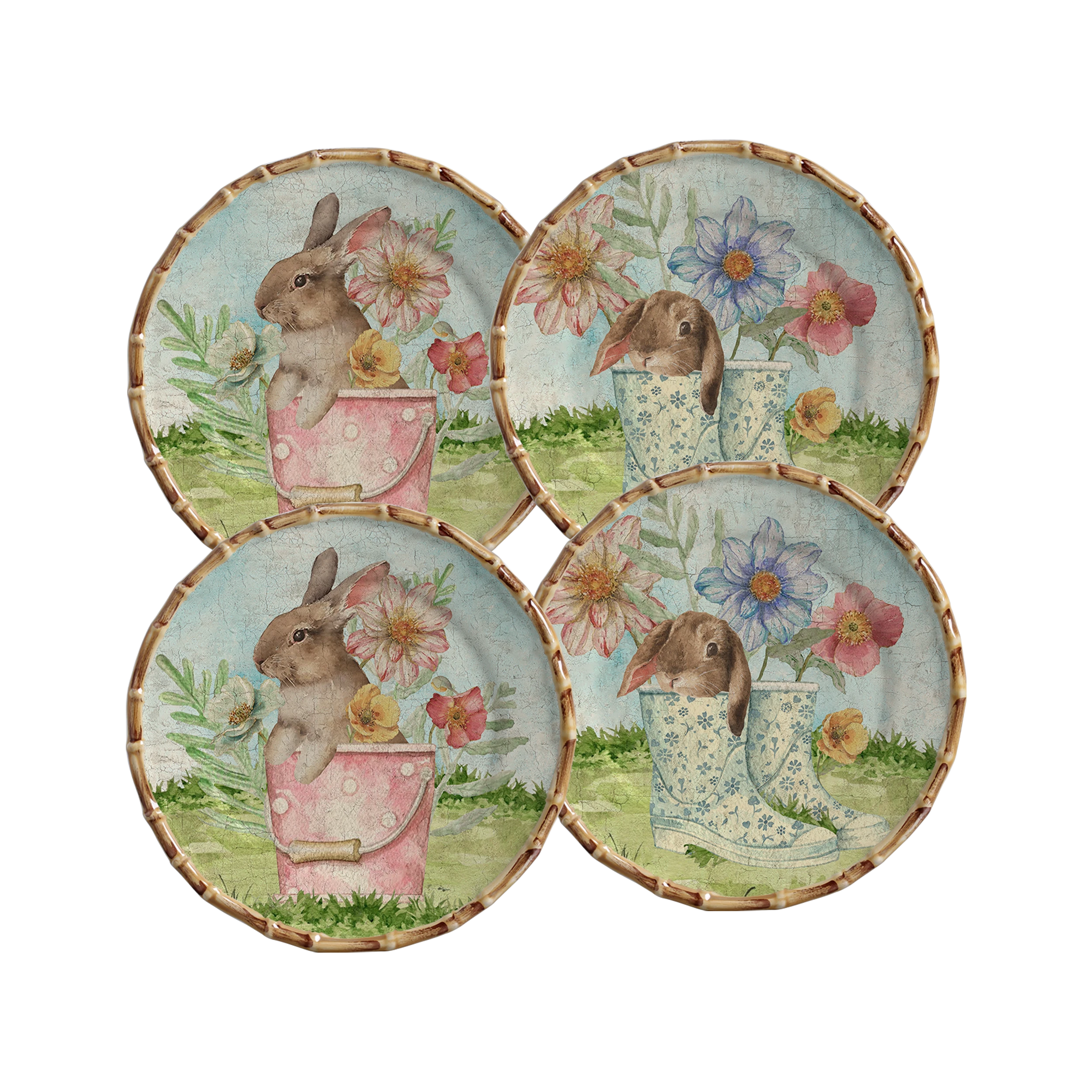 CONJ.4 PRATOS SOBREMESA RABBIT'S GARDEN - Linha Rabbit's Garden - 