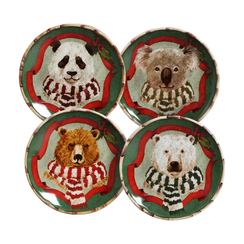 CONJ. 4 PRATOS DE SOBREMESA  CHRISTMAS BEARS - Linha Christmas Bears - 