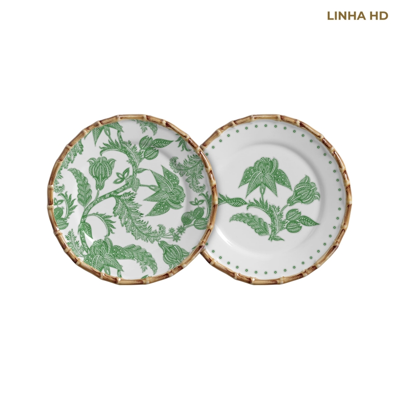 PRATO SOBREMESA FLOWER'S PRINT VERDE - Linha Flower's Print - HD - 