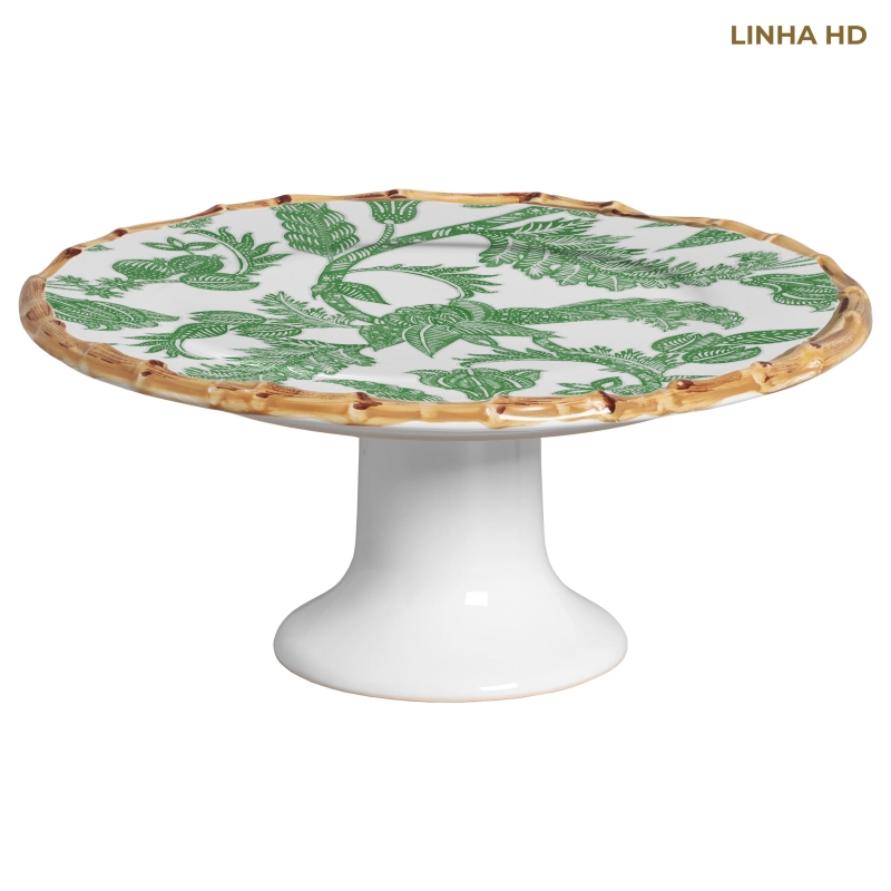 PORTA TORTA FLOWER'S PRINT VERDE C/ PE - Linha Flower's Print - HD - 