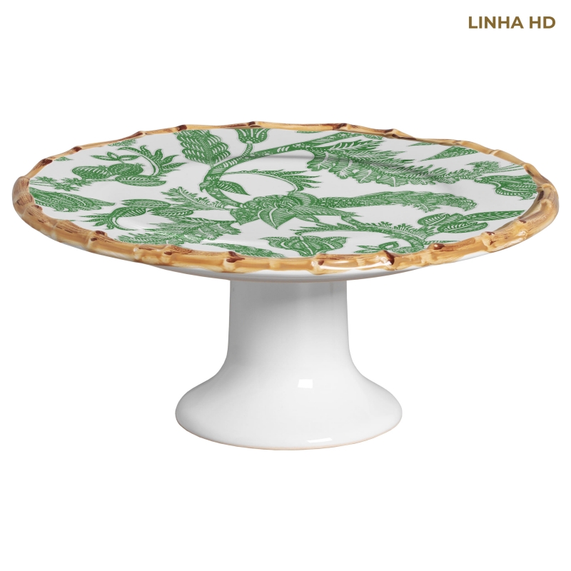 PORTA TORTA FLOWER'S PRINT VERDE C/ PE - Linha Flower's Print - HD - 