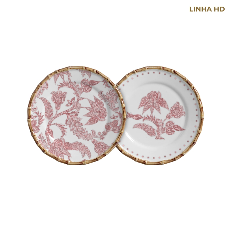 PRATO SOBREMESA FLOWER'S PRINT ROSA - Linha Flower's Print - HD - 