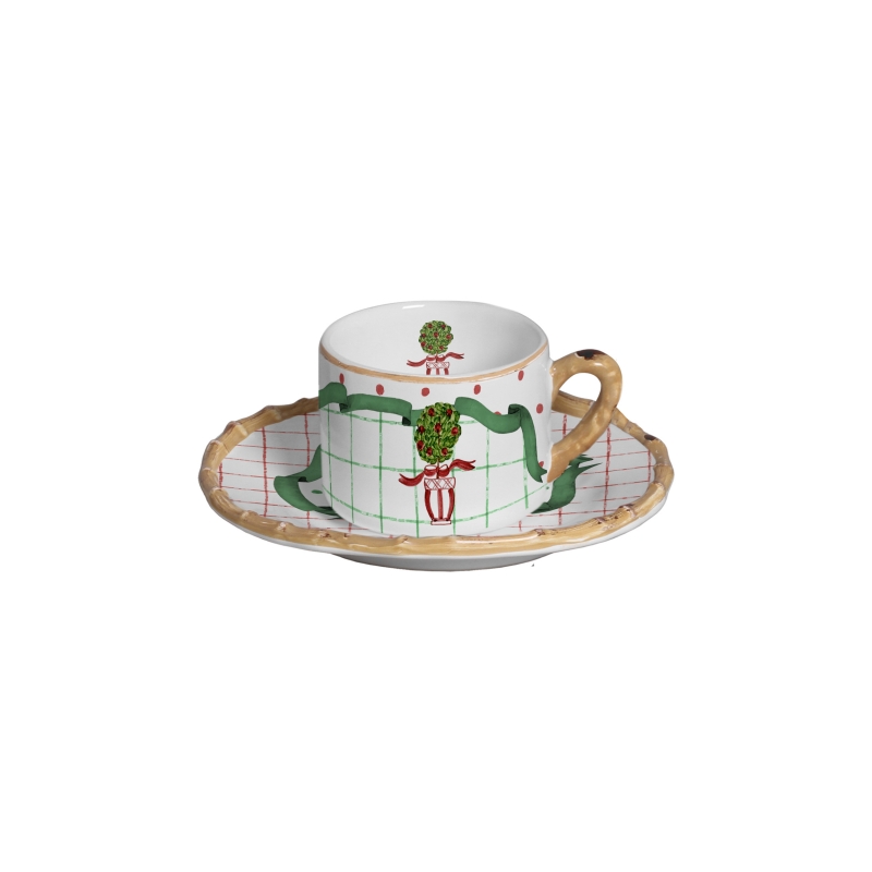 XÍCARA DE CAFÉ C/ PIRES CHRISTMAS TOPIARY FITA VERDE - Linha Christmas Topiary - 