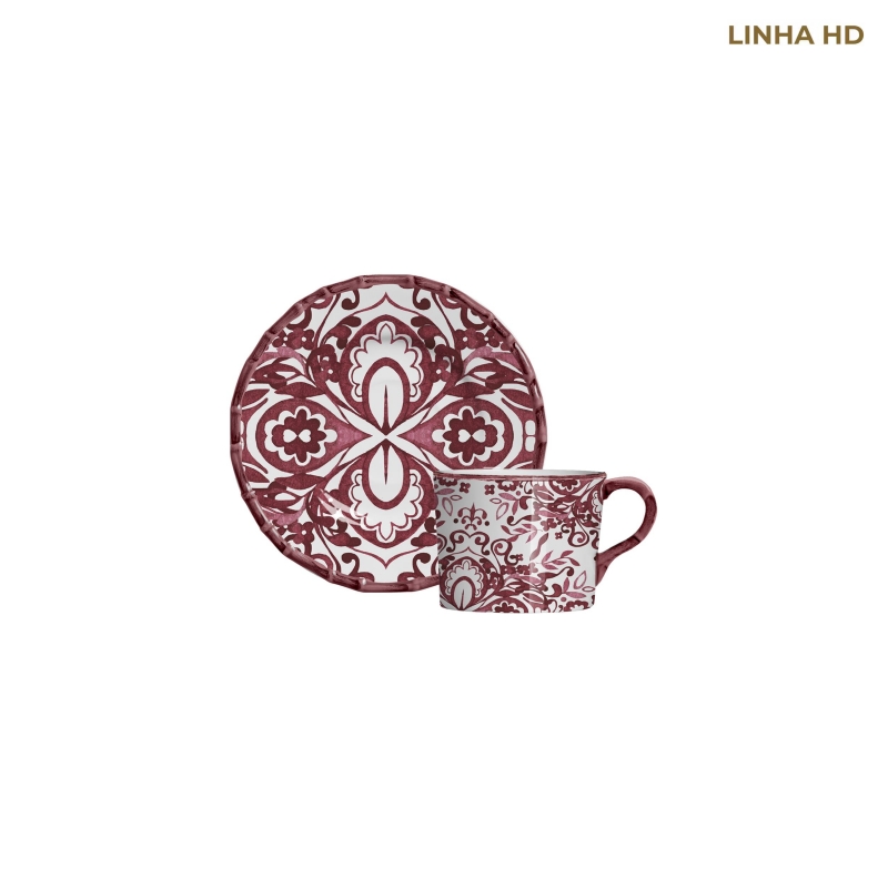 XICARA CAFE DOLCE MARE AZULEJO PORTUGUES VERMELHO C/ PIRES - Linha Dolce Mare - HD - 