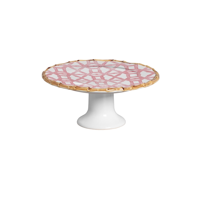 PORTA TORTA BAMBOO PRINT ROSA C/ PE - Linha Bamboo Print - 