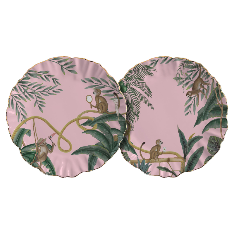 PRATO RASO PLAYFUL MONKEYS FUNDO ROSA - Linha Playful Monkeys - 
