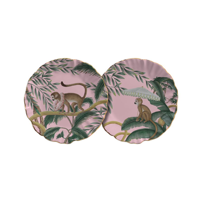 PRATO SOBREMESA PLAYFUL MONKEYS FUNDO ROSA - Linha Playful Monkeys - 