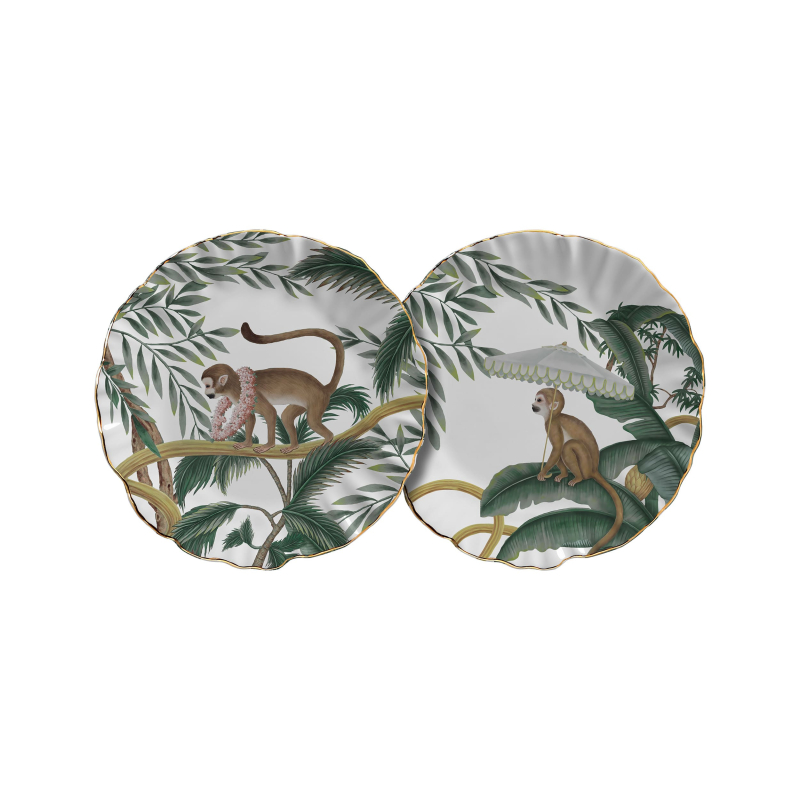 PRATO SOBREMESA PLAYFUL MONKEYS FUNDO BRANCO - Linha Playful Monkeys - 
