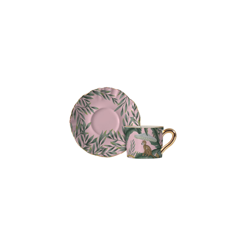 XICARA CAFE PLAYFUL MONKEYS FUNDO ROSA C/ PIRES - Linha Playful Monkeys - 