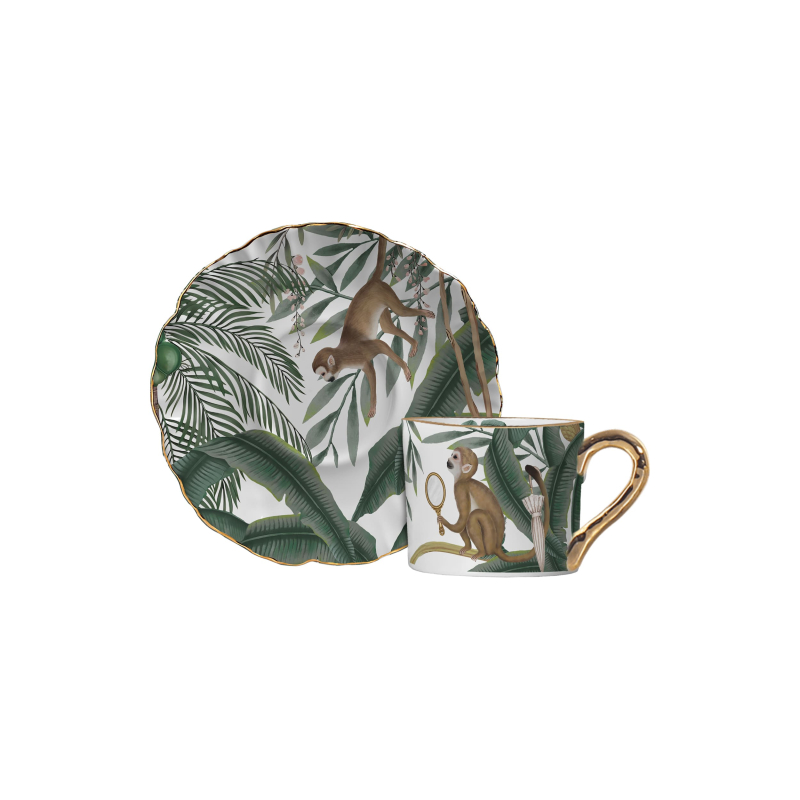 XICARA CHA PLAYFUL MONKEYS FUNDO BRANCO C/ PIRES - Linha Playful Monkeys - 