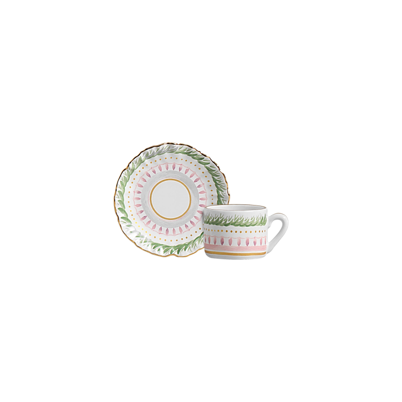 XICARA CAFE FLEUR DE ROSE C/ FILETE OURO C/ PIRES - Linha Fleur de Rose - 