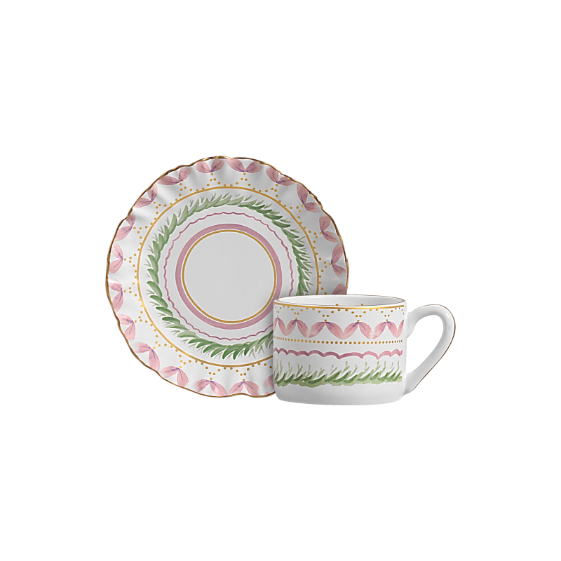 XICARA CHA FLEUR DE ROSE C/ FILETE OURO C/ PIRES - Linha Fleur de Rose - 