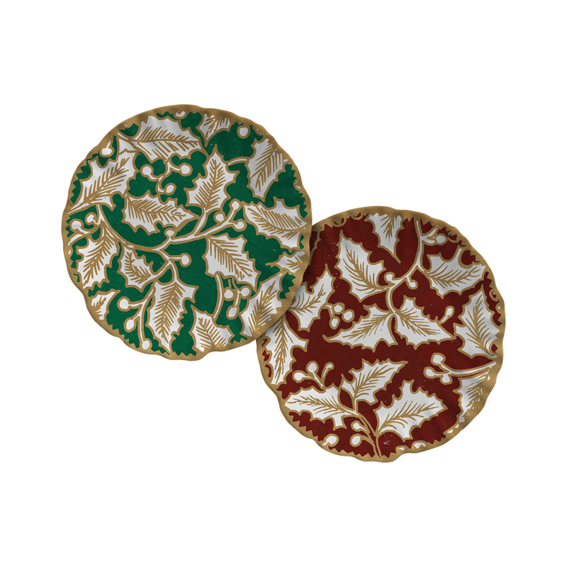 PRATO SOBREMESA HOLLY GOLDEN VERDE/VERMELHO - Linha -Holly Golden - 