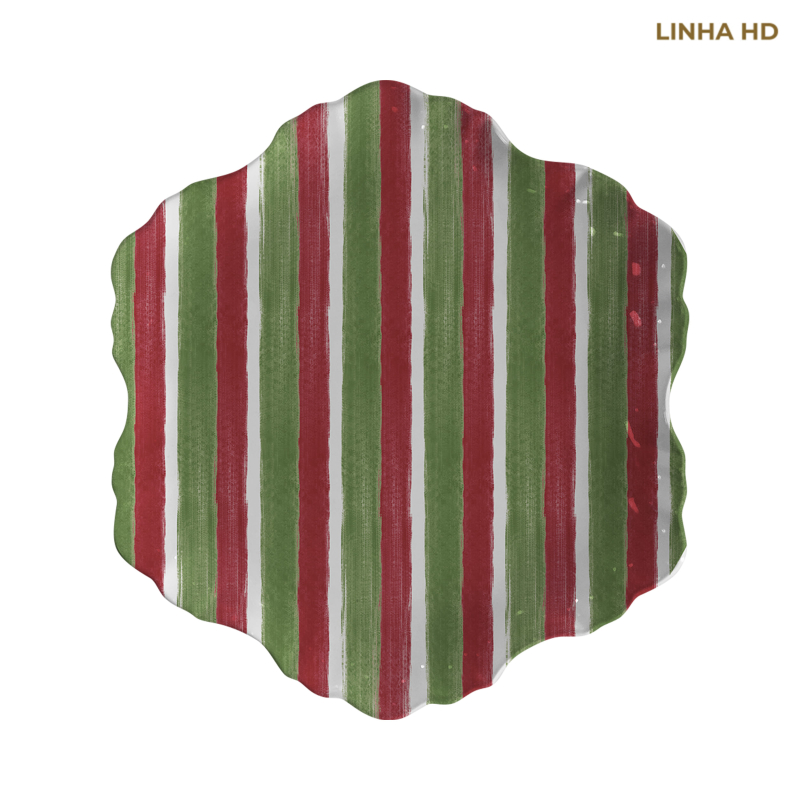 PRATO RASO CHRISTMAS STRIPES VERDE/VERMELHO - Linha Christmas Stripes - HD - 
