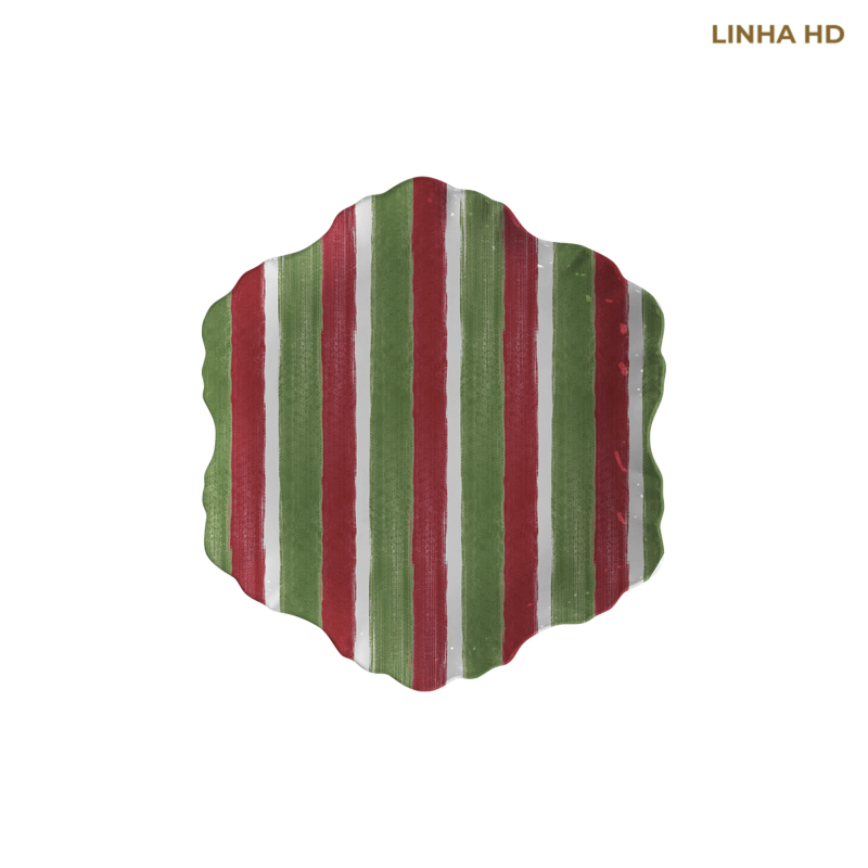 PRATO SOBREMESA CHRISTMAS STRIPES VERDE/VERMELHO - Linha Christmas Stripes - HD - 