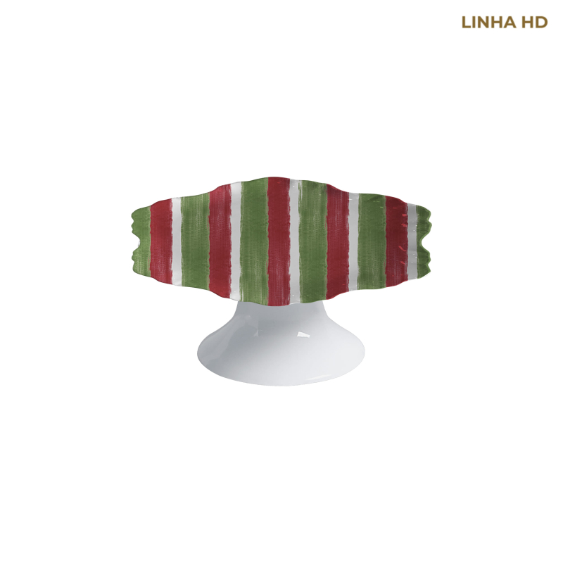 PORTA PETIT FOUR CHRISTMAS STRIPES VERDE/VERMELHO C/ PE - Linha Christmas Stripes - HD - 