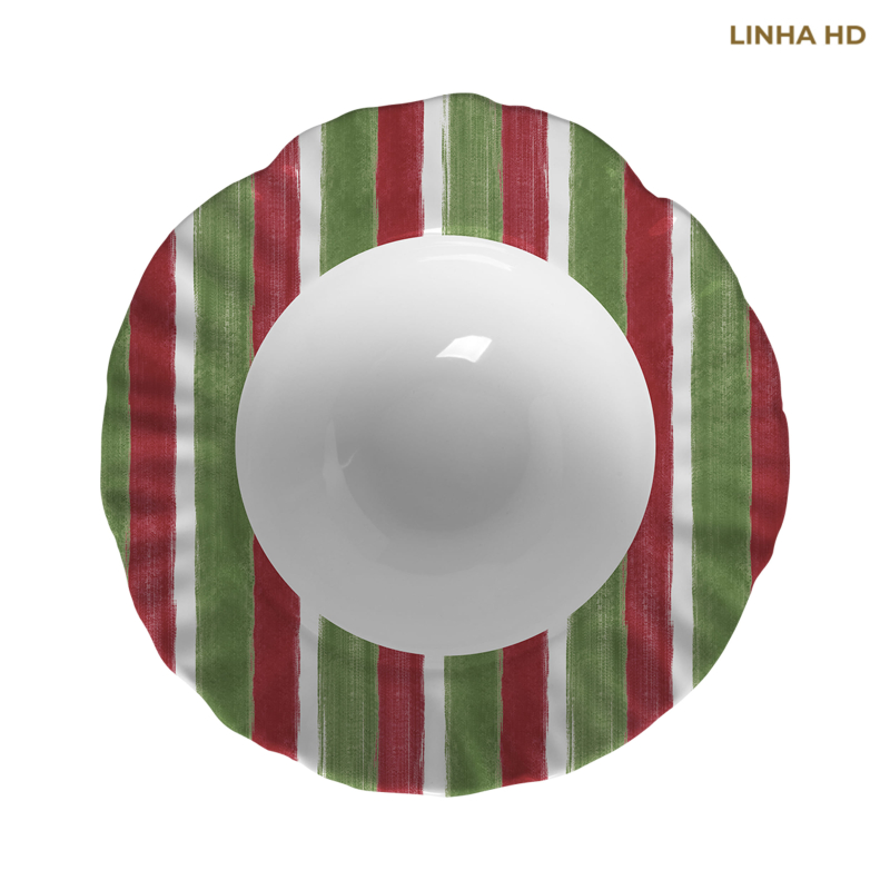 PRATO FUNDO CHRISTMAS STRIPES VERDE/VERMELHO - Linha Christmas Stripes - HD - 