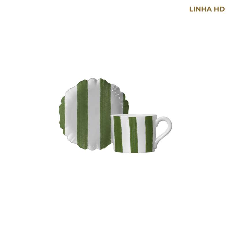 XICARA CAFÉ CHRISTMAS STRIPES VERDE C/ PIRES - Linha Christmas Stripes - HD - 