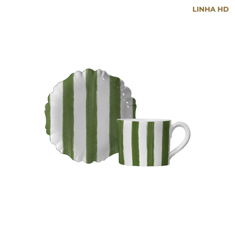 XICARA CHA CHRISTMAS STRIPES VERDE C/ PIRES - Linha Christmas Stripes - HD - 