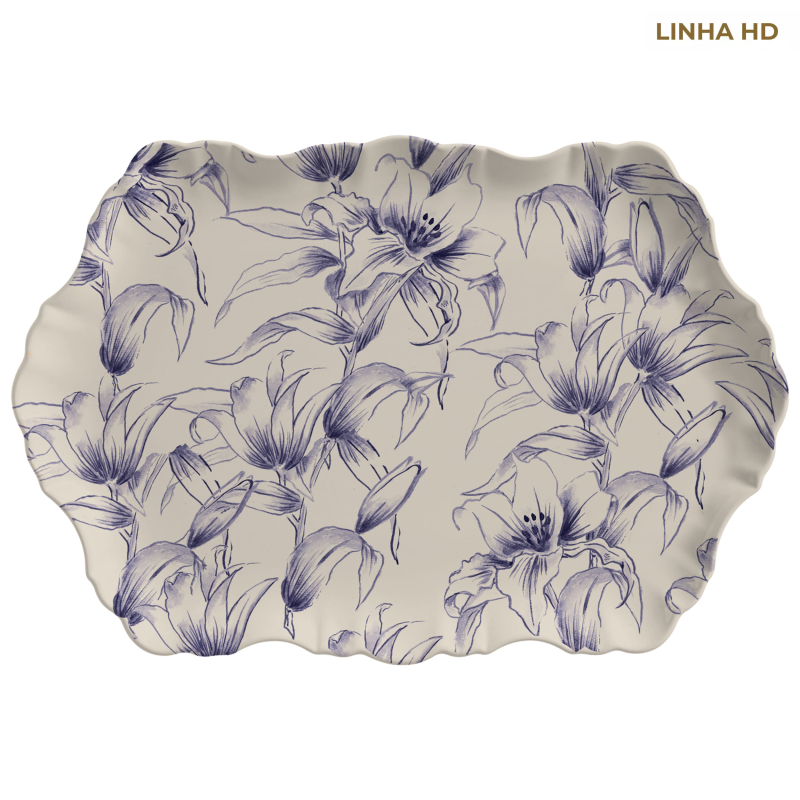 TRAVESSA MEDIA RETANGULAR SOFT BLOOM FLOR AZUL - Linha Soft Bloom - HD - 
