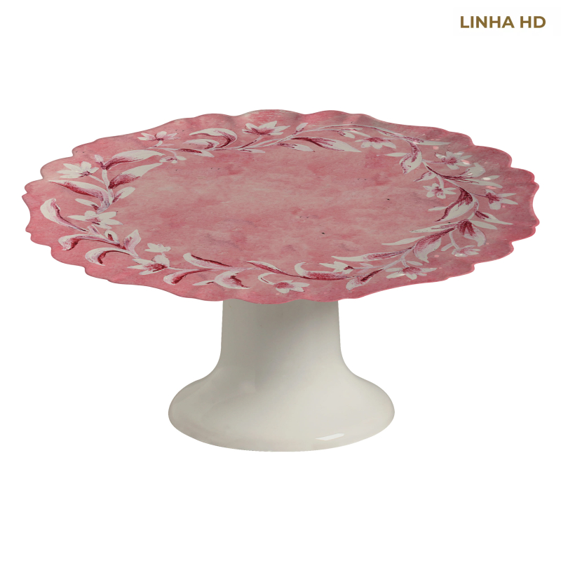 PORTA TORTA SOFT BLOOM FUNDO ROSA - Linha Soft Bloom - HD - 